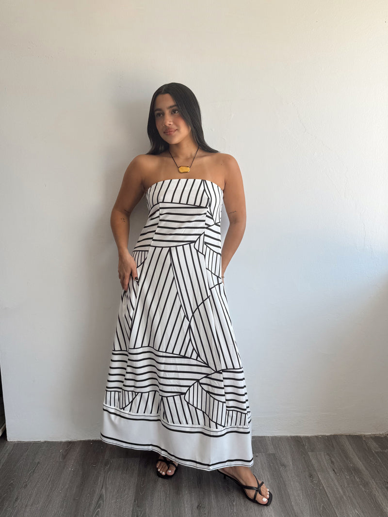 Printed strapless dress
