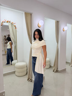 Ivory hi-low knit top