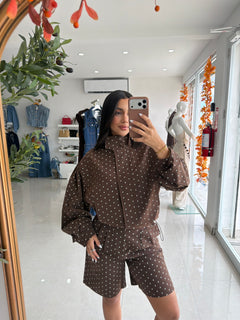 Coffee jacket and shorts set