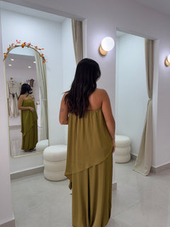 Strapless top & balloon pants