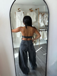 Black denim jumpsuit