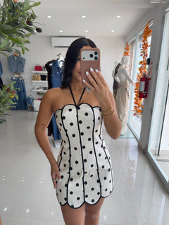Polka dot halter mini dress