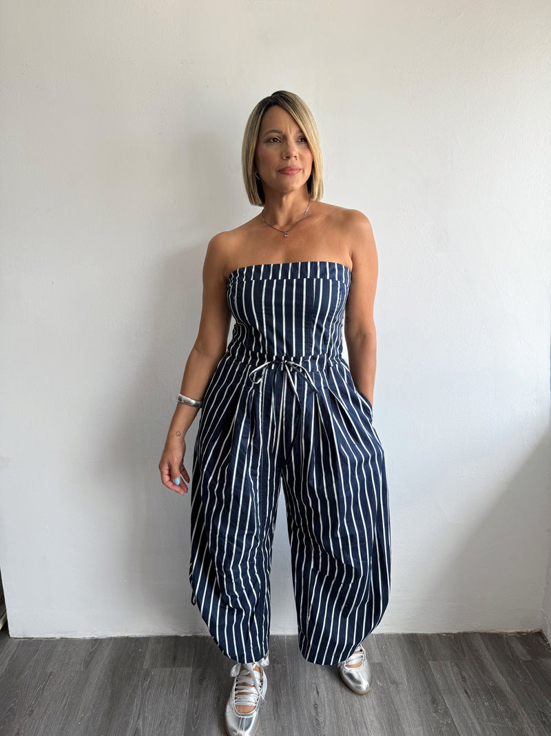 Navy stripe jumpsuit
