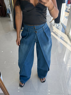 Wrap front wide leg jeans