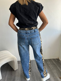 Denim/animal print pants