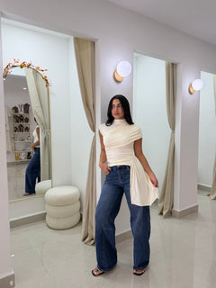 Ivory hi-low knit top
