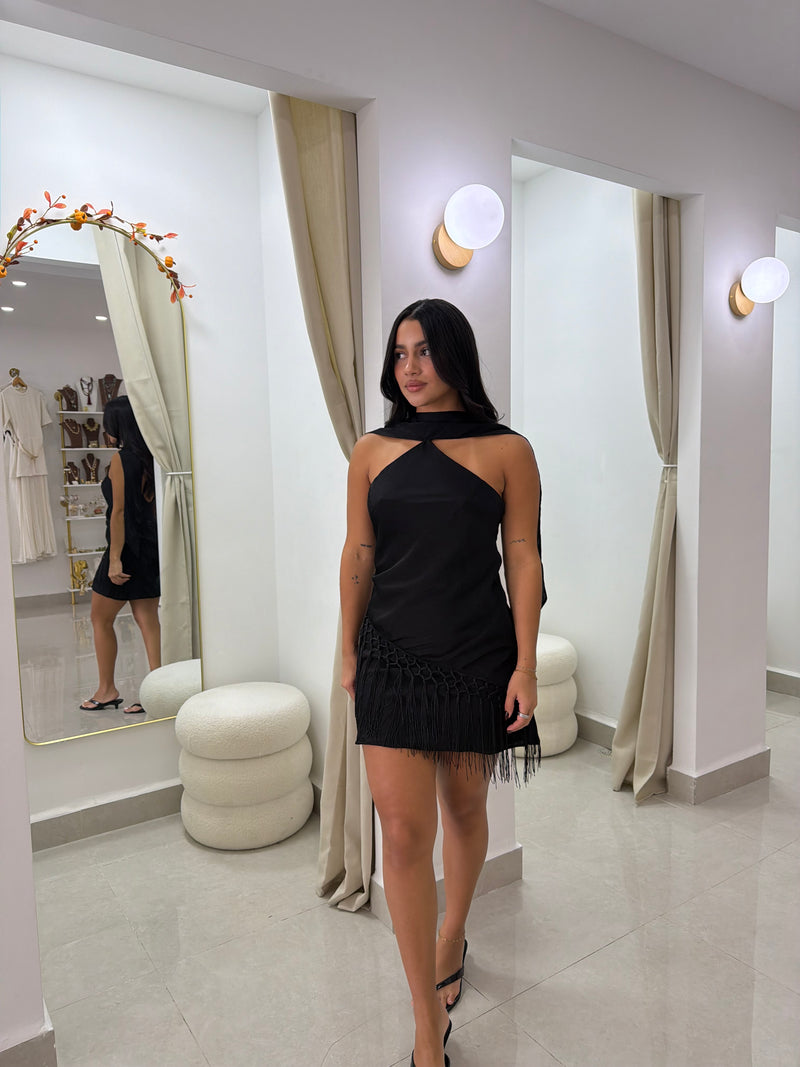 Satin mini dress black