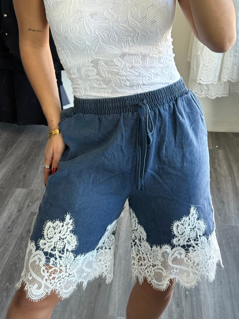Lace denim jorts