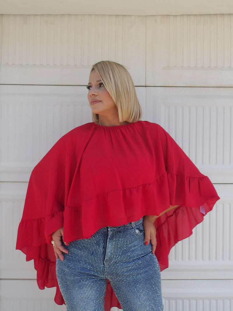 Red ruffled top