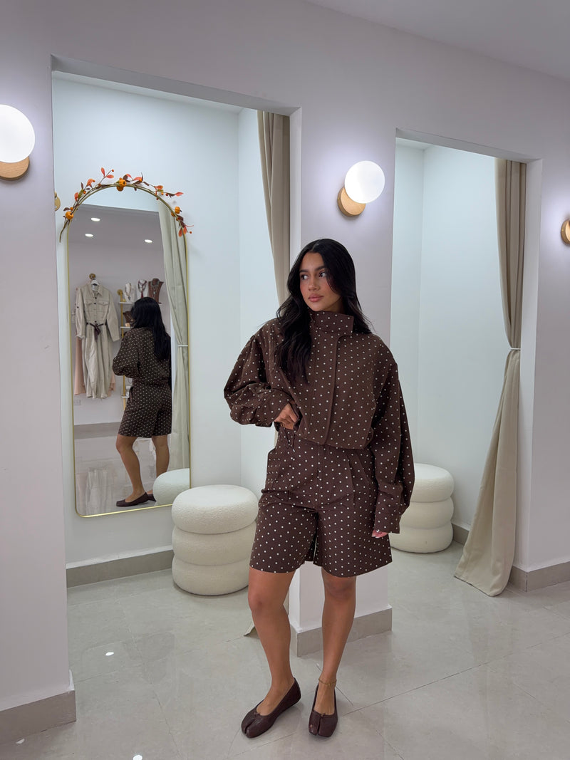 Coffee jacket and shorts set