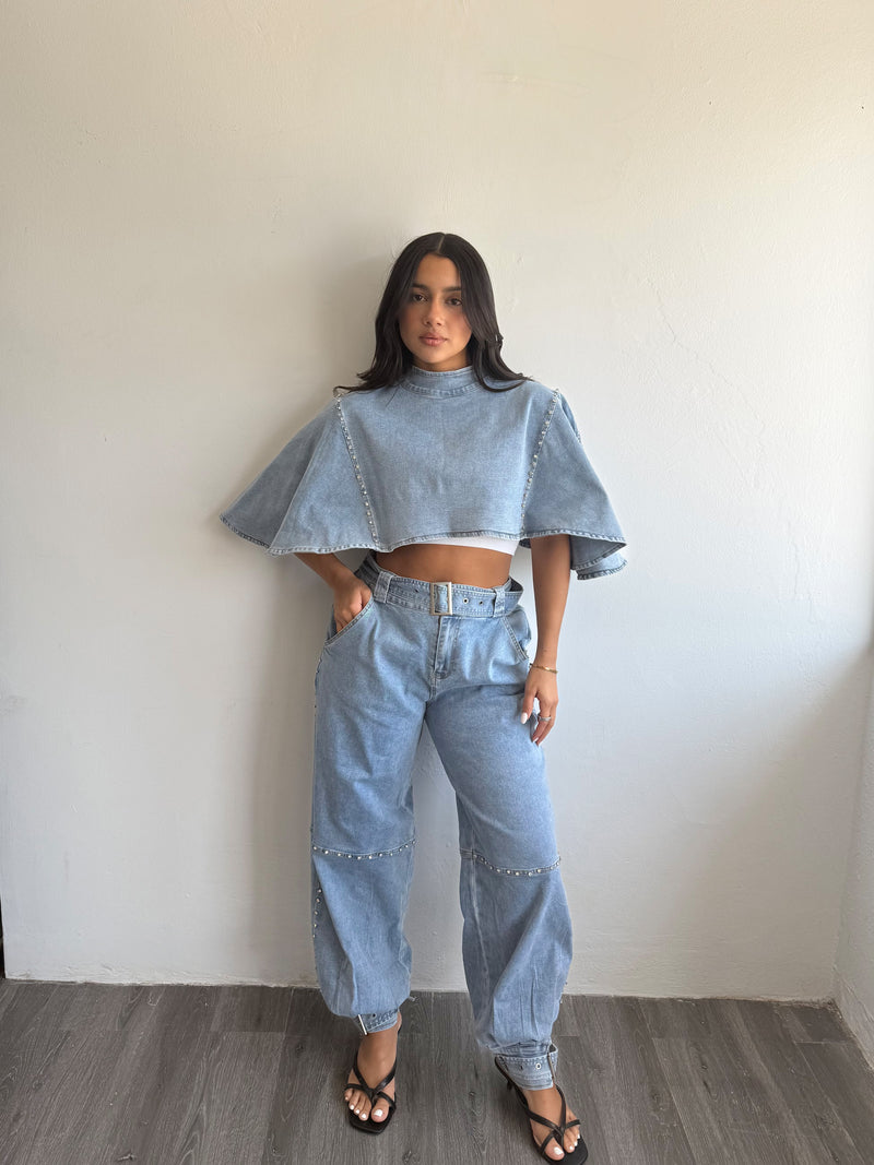 Denim poncho set