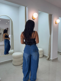 Wrap front wide leg jeans