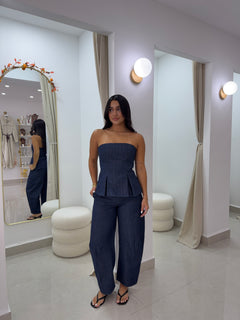 Striped denim set