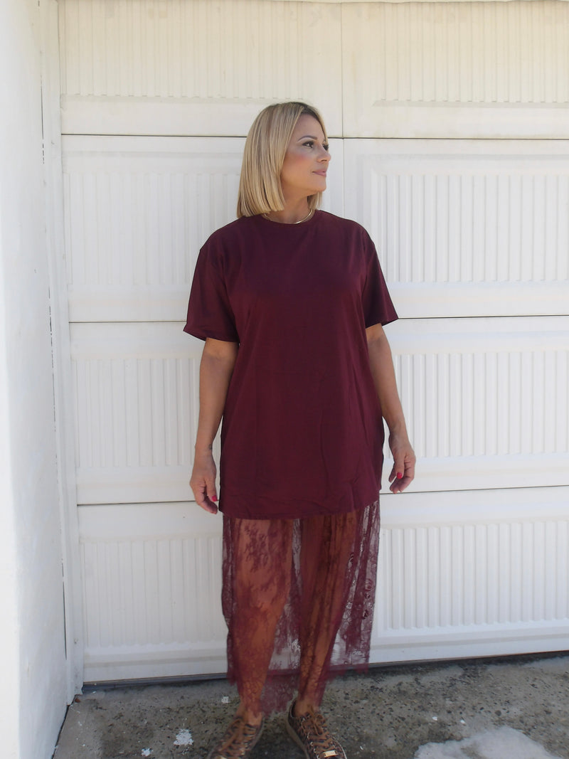 Burgundy lace dress
