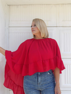 Red ruffled top