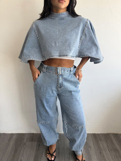 Denim poncho set