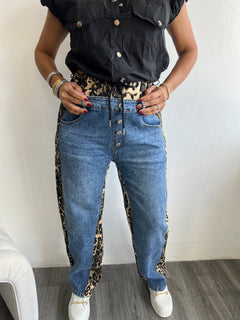 Denim/animal print pants