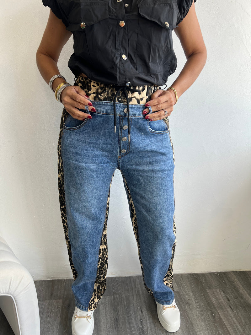 Denim/animal print pants