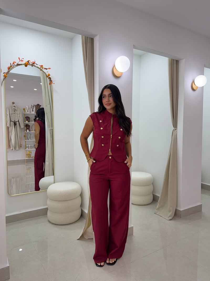 Wine top and pants set