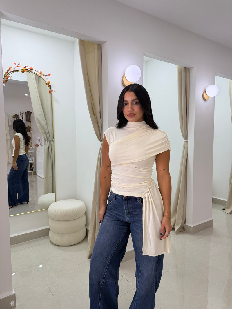 Ivory hi-low knit top