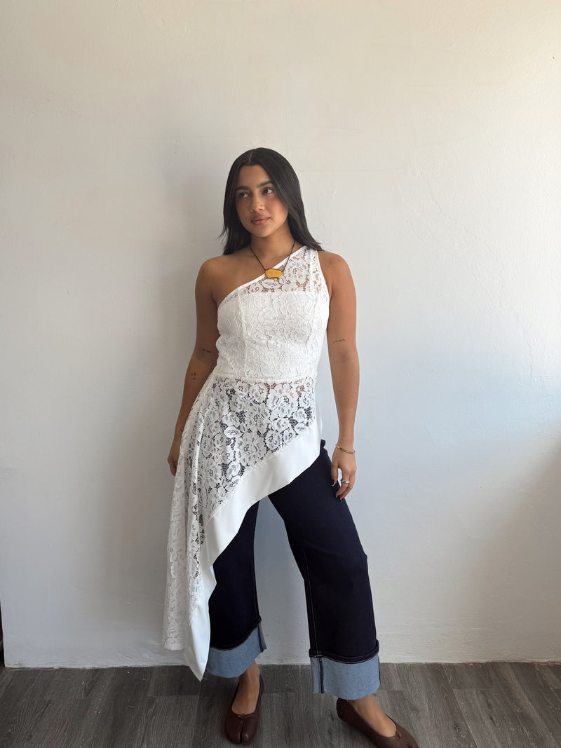 Lace asymmetric top