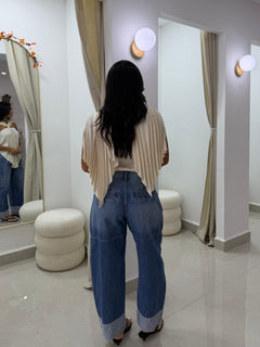 Mid waist barrel leg with cuff