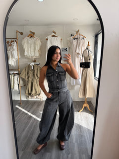 Black denim jumpsuit