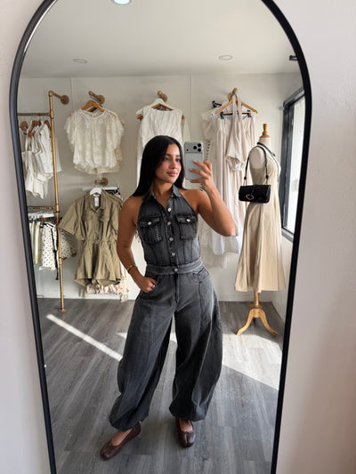 Black denim jumpsuit