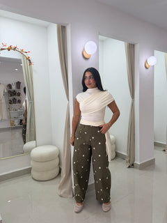 Polka dots barrel pants