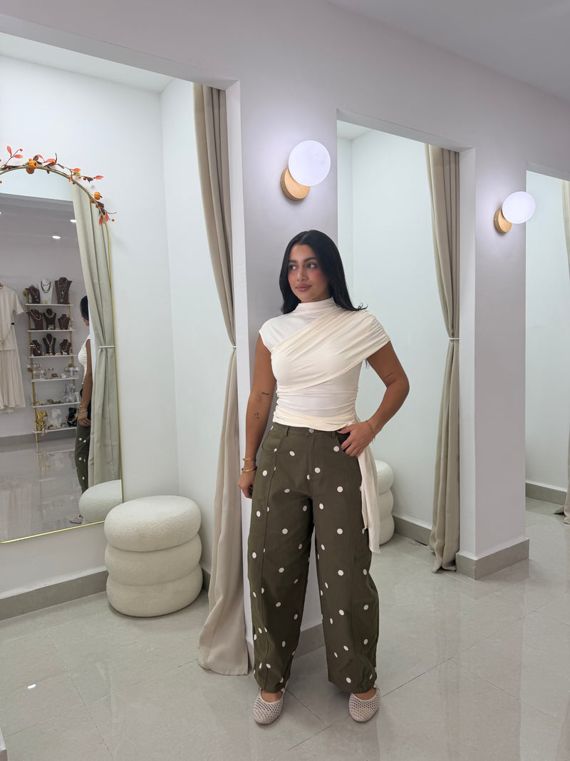 Polka dots barrel pants