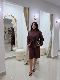 Funnel jacket and shorts set