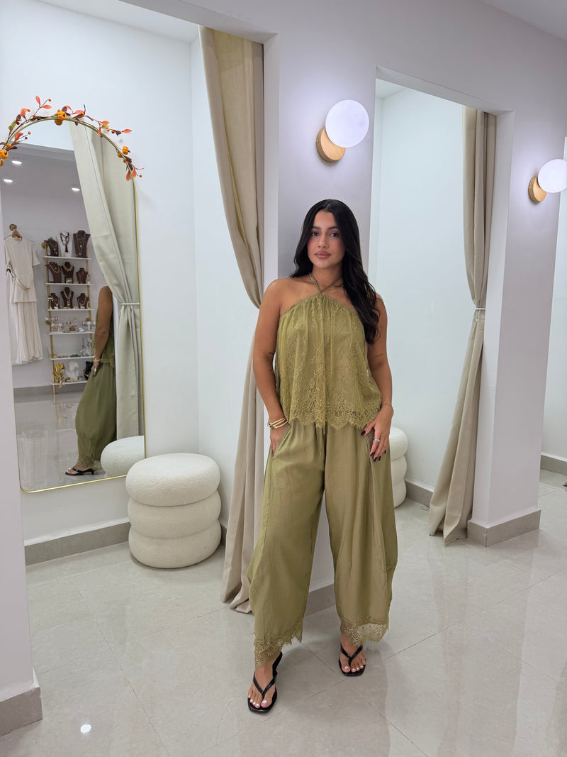 Lace halter top and pants set