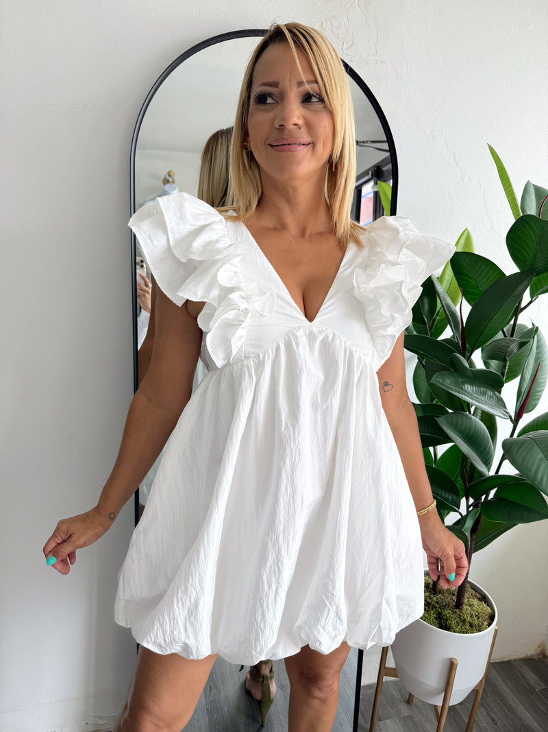 White bubble mini dress