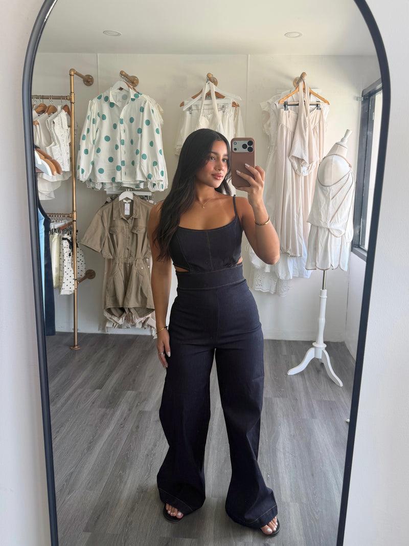 Cut out denim jumpsuit