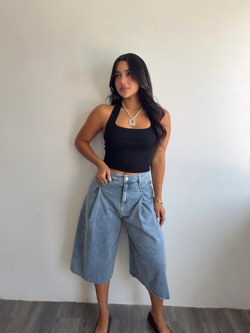 Denim culotte pants
