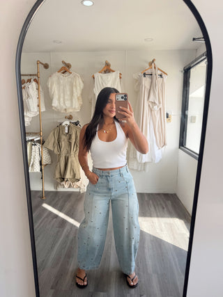 Barrel denim pants