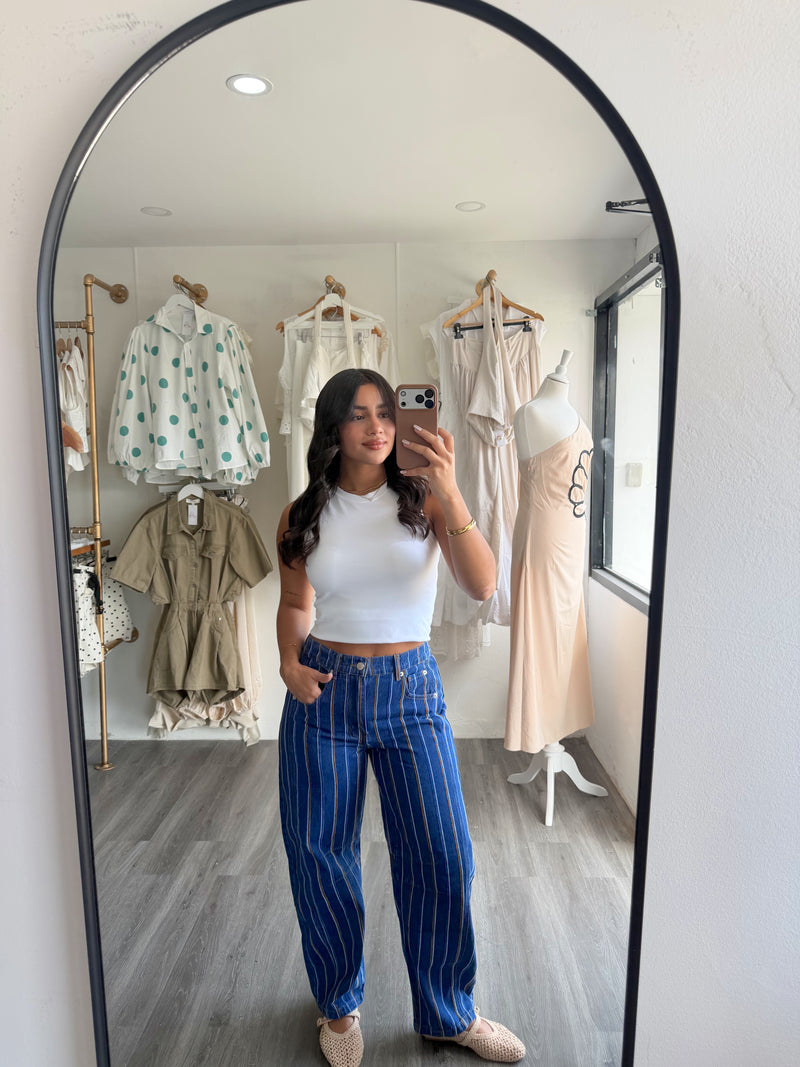 Denim brown stripe pants