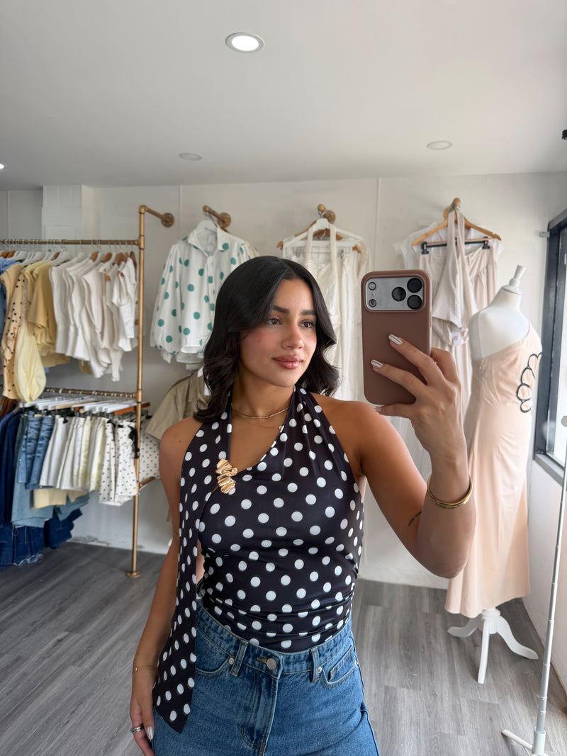 Black polka dots top