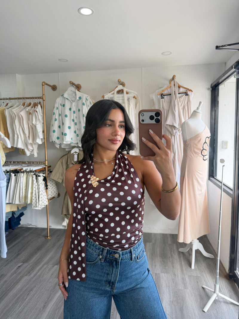 Brown polka dots top