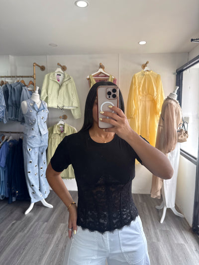 Black lace crop top