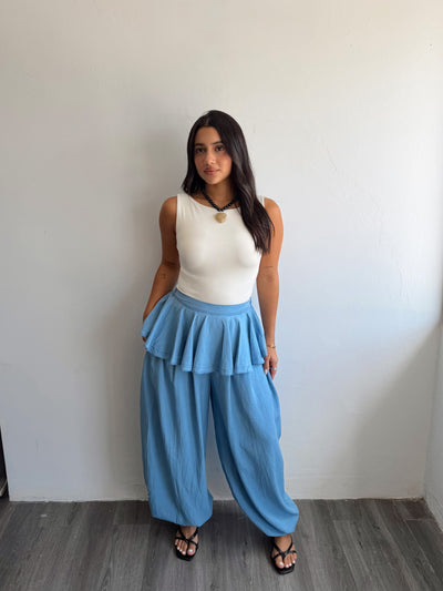 Balloon pants with mini skirt overlay
