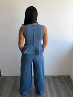 Denim tank top and jeans