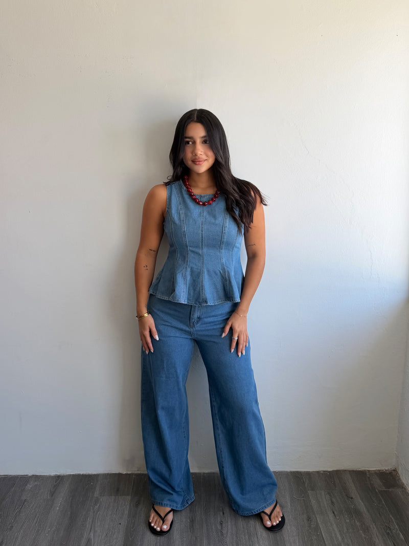 Denim tank top and jeans
