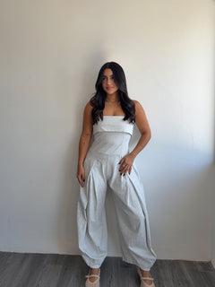 Grey strapless jumpsuit