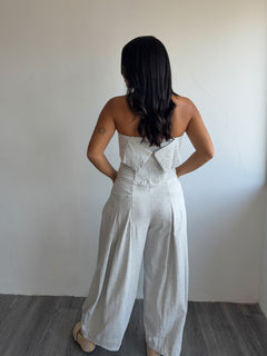 Grey strapless jumpsuit