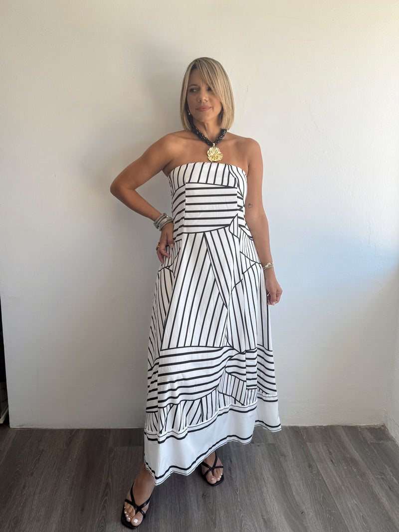 Printed strapless dress