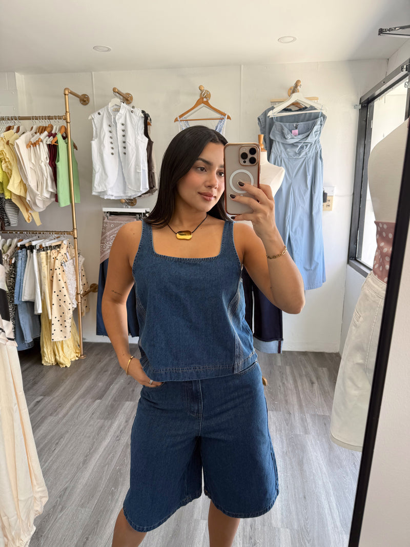 Denim tank and Bermuda pants