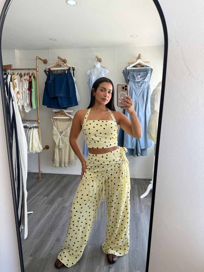 Polka dots halter top and pants set