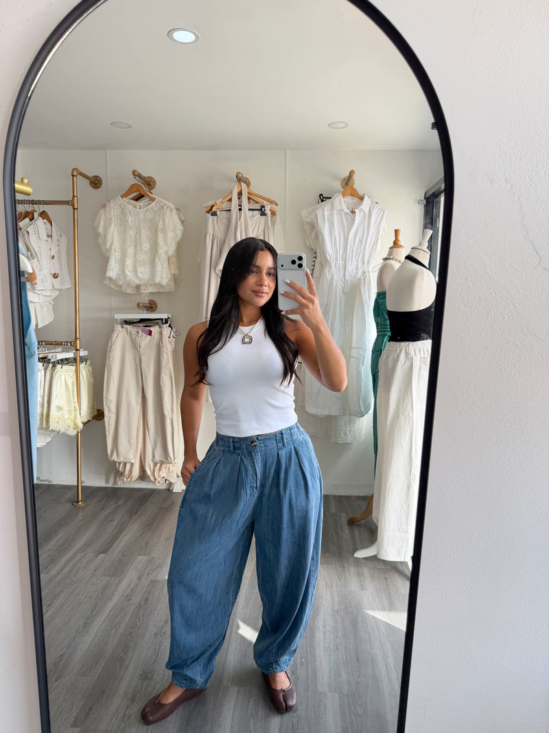 Denim balloon pants