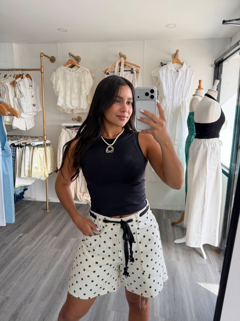 Cream polka dots shorts